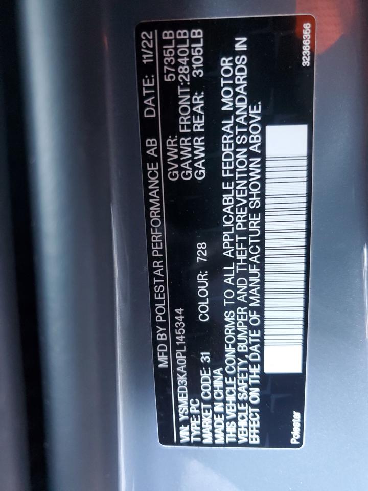 2023 POLESTAR 2 VIN:YSMED3KA0PL145344