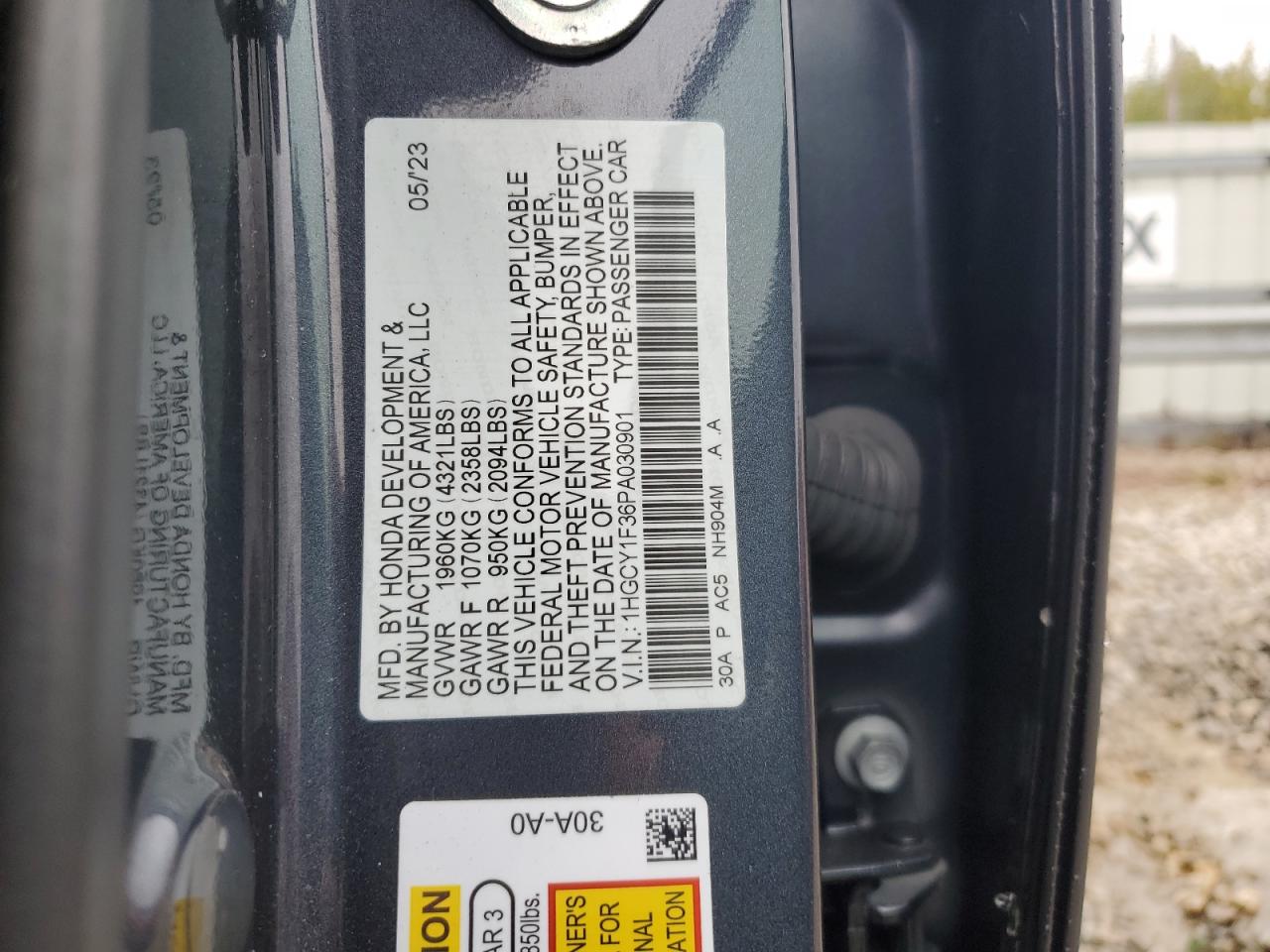 2023 HONDA ACCORD EX VIN:1HGCY1F36PA030901