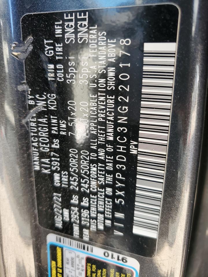 2022 KIA TELLURIDE EX VIN:5XYP3DHC3NG220178