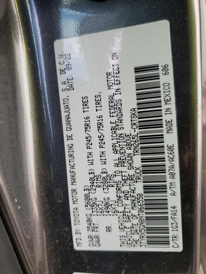 2022 TOYOTA TACOMA ACCESS CAB VIN:3TYRX5GN8NT066550