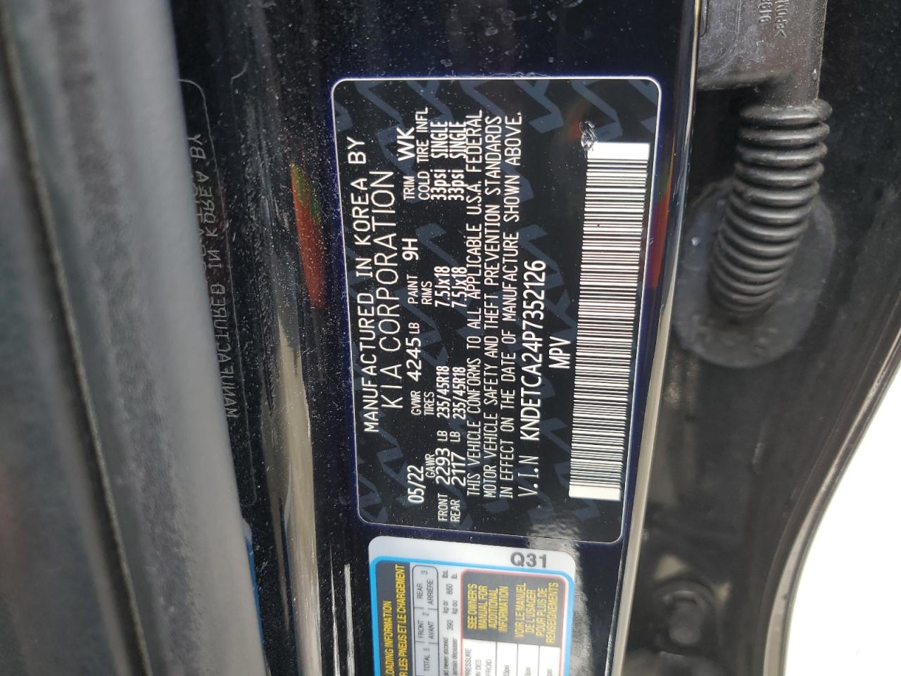 2023 KIA SELTOS SX VIN:KNDETCA24P7352126