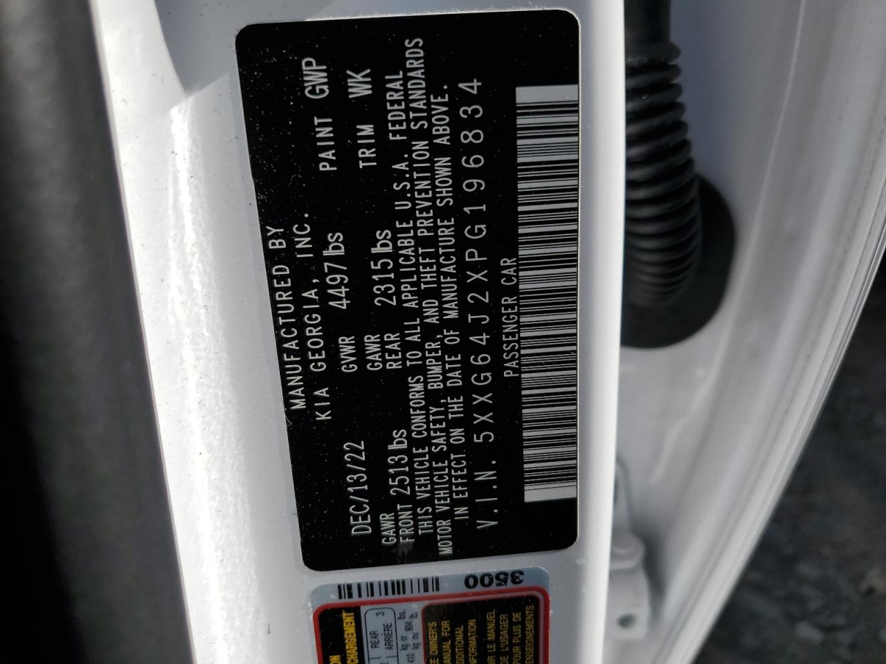 2023 KIA K5 GT LINE VIN:5XXG64J2XPG196834