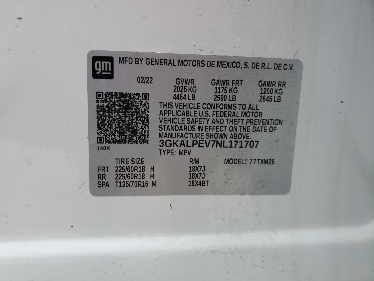 2022 GMC TERRAIN SLT VIN:3GKALPEV7NL171707