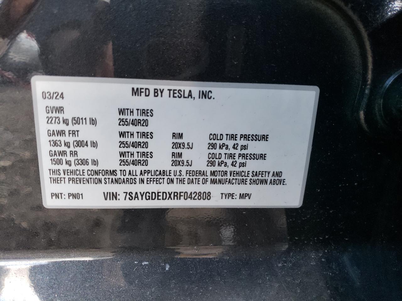 2024 TESLA MODEL Y VIN:7SAYGDEDXRF042808