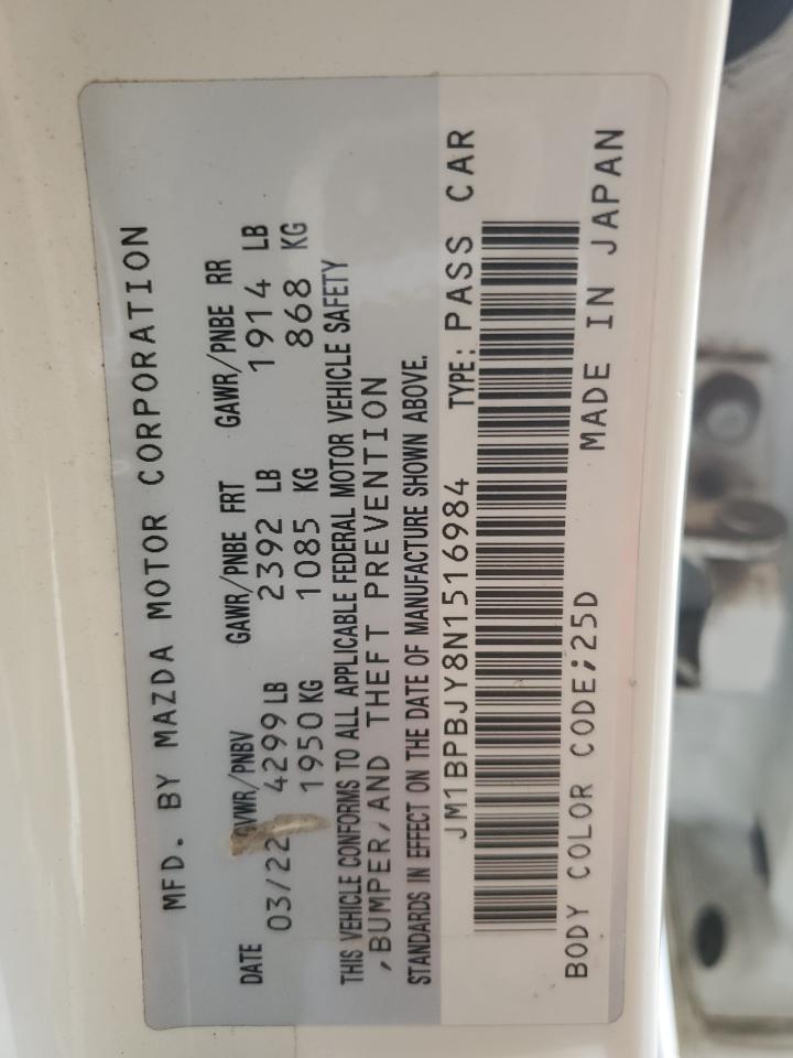 2022 MAZDA 3 VIN:JM1BPBJY8N1516984