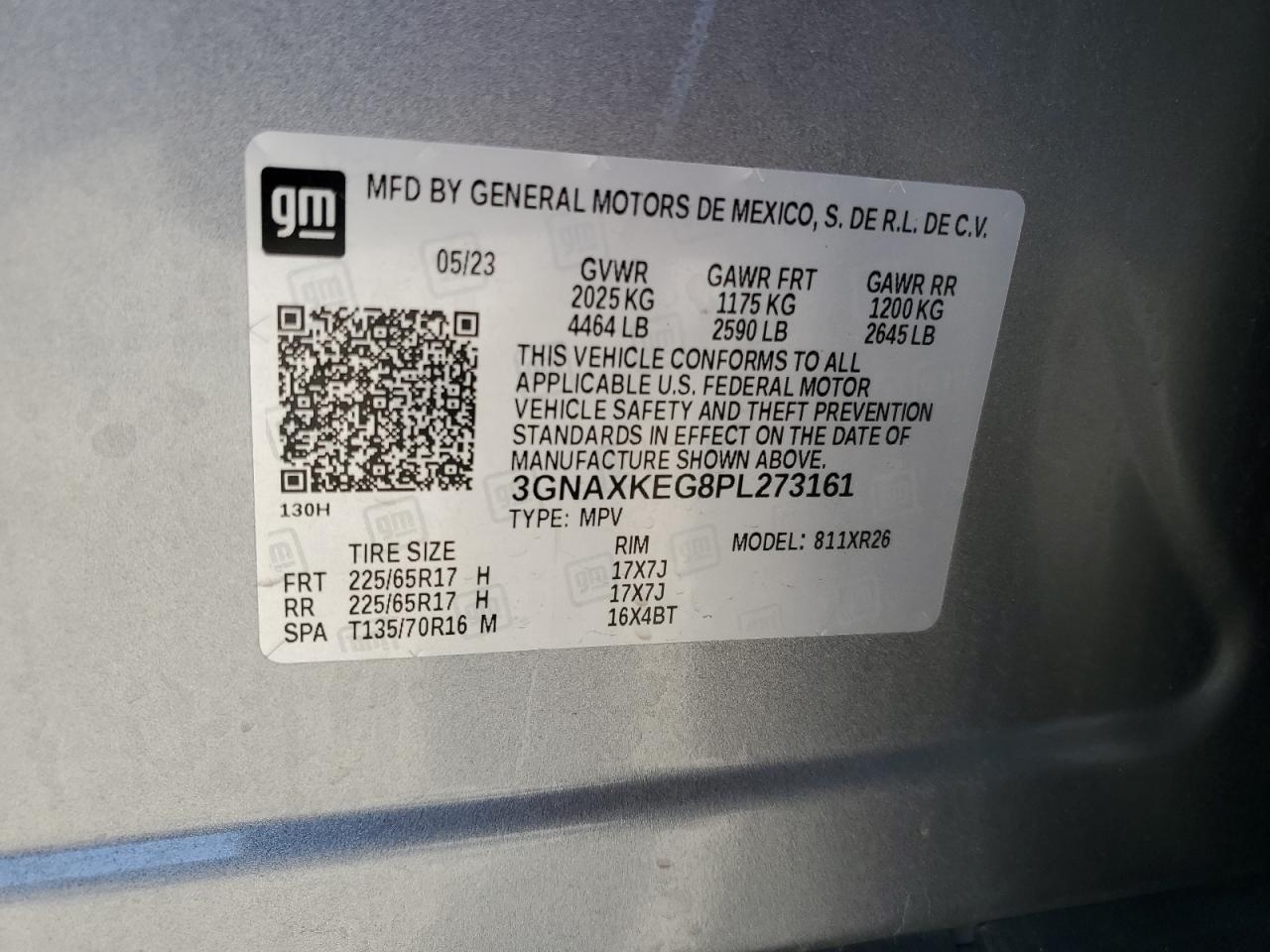 2023 CHEVROLET EQUINOX LT VIN:3GNAXKEG8PL273161