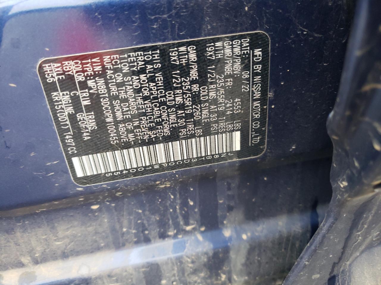 2023 NISSAN ROGUE PLATINUM VIN:JN8BT3DC0PW100455