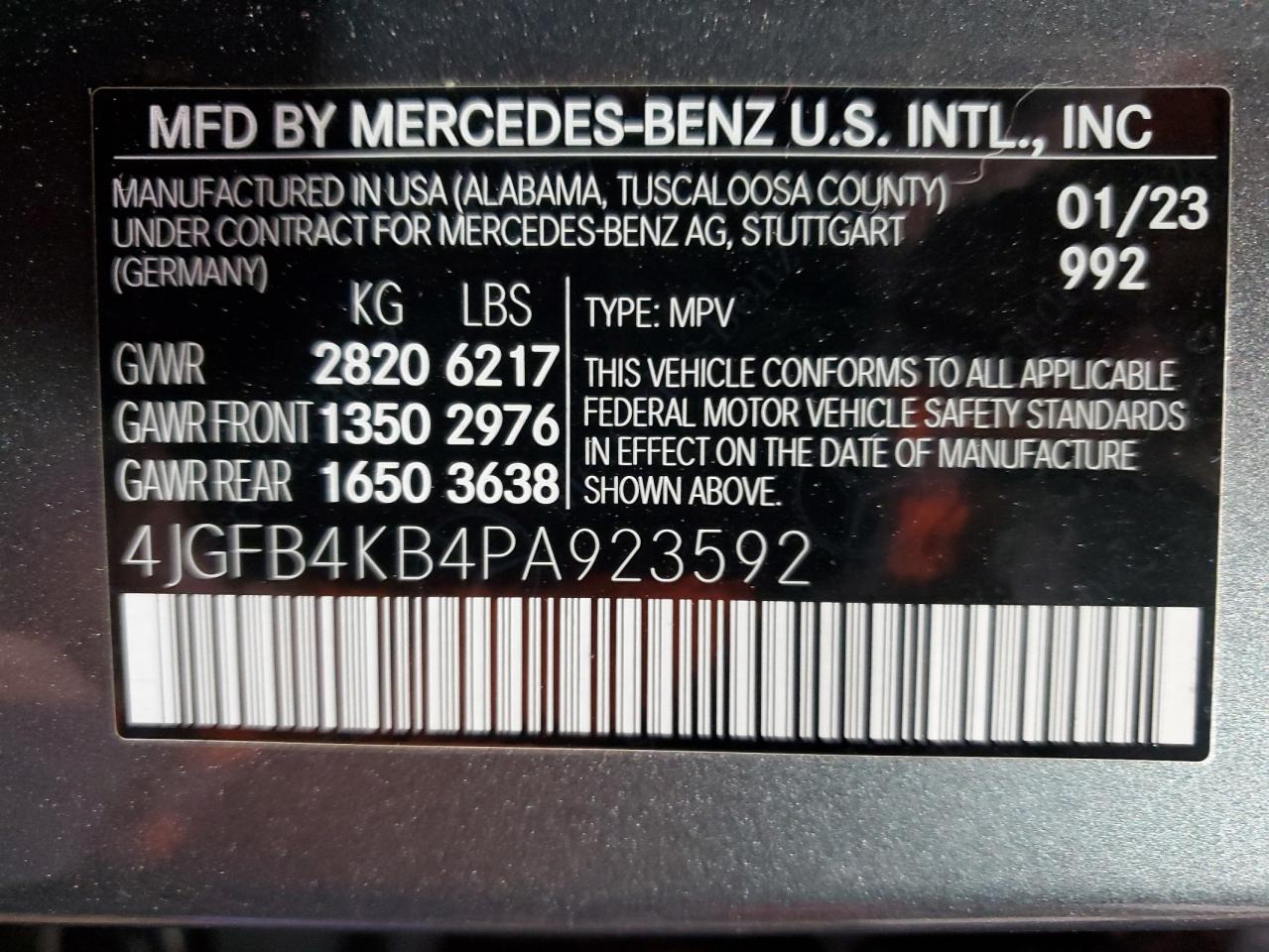 2023 MERCEDES-BENZ GLE 350 4MATIC VIN:4JGFB4KB4PA923592