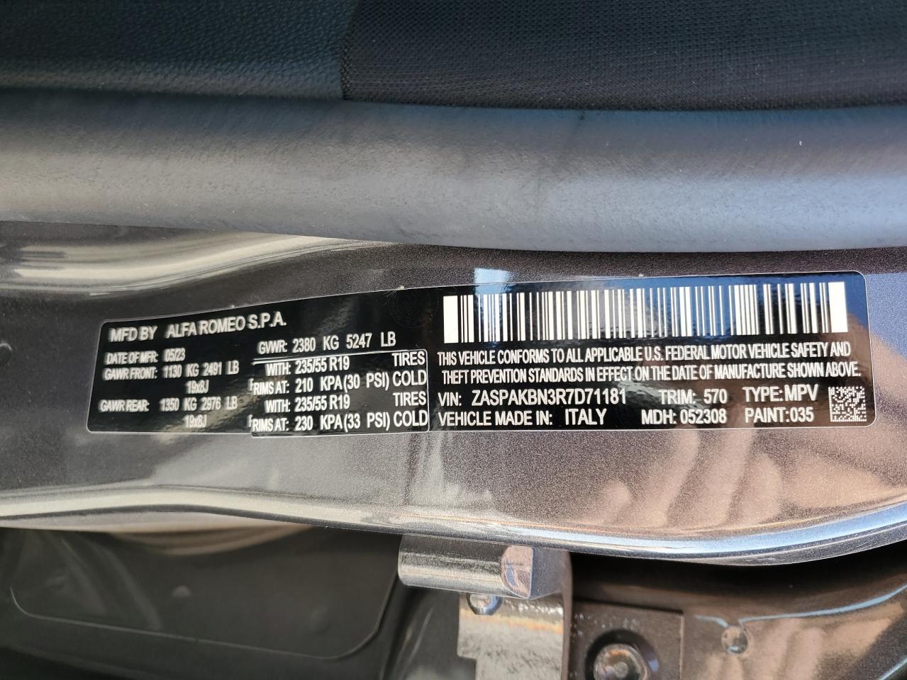 2024 ALFA ROMEO STELVIO TI VIN:ZASPAKBN3R7D71181