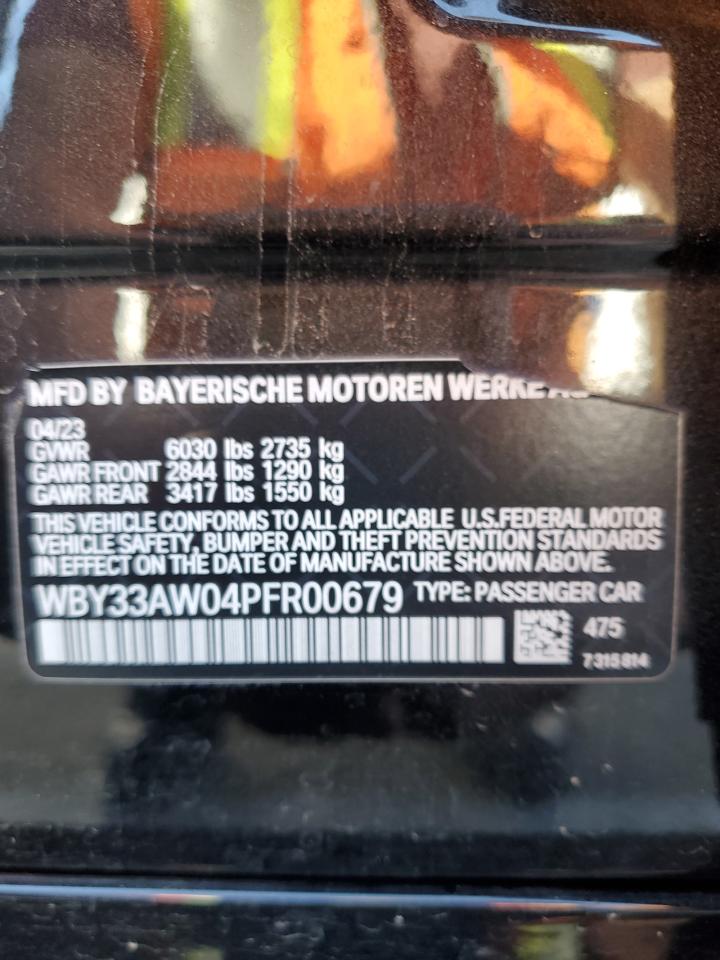 2023 BMW I4 M50 VIN:WBY33AW04PFR00679