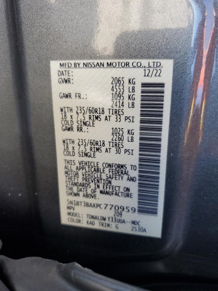 2023 NISSAN ROGUE SV VIN:5N1BT3BAXPC770959