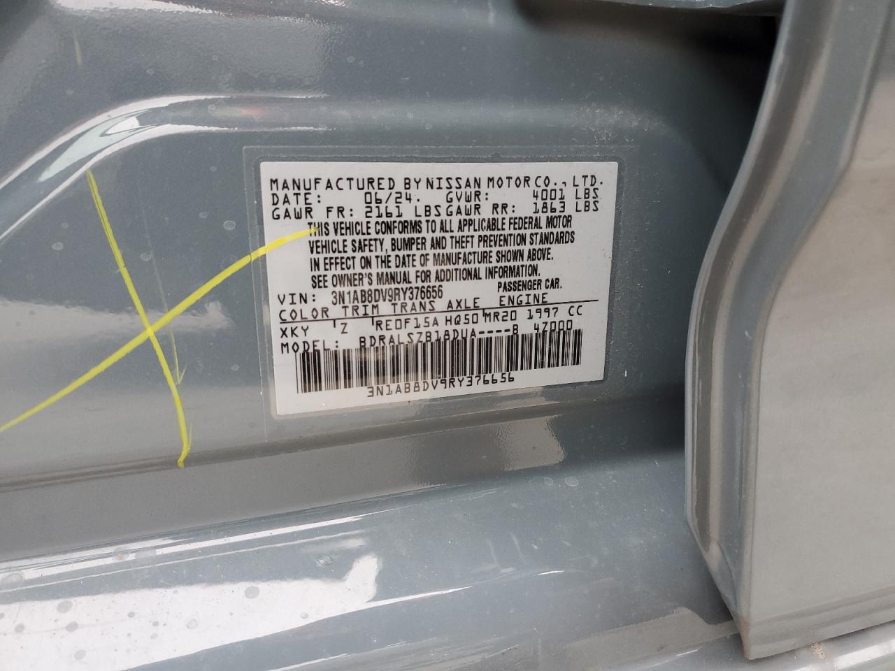 2024 NISSAN SENTRA SR VIN:3N1AB8DV9RY376656