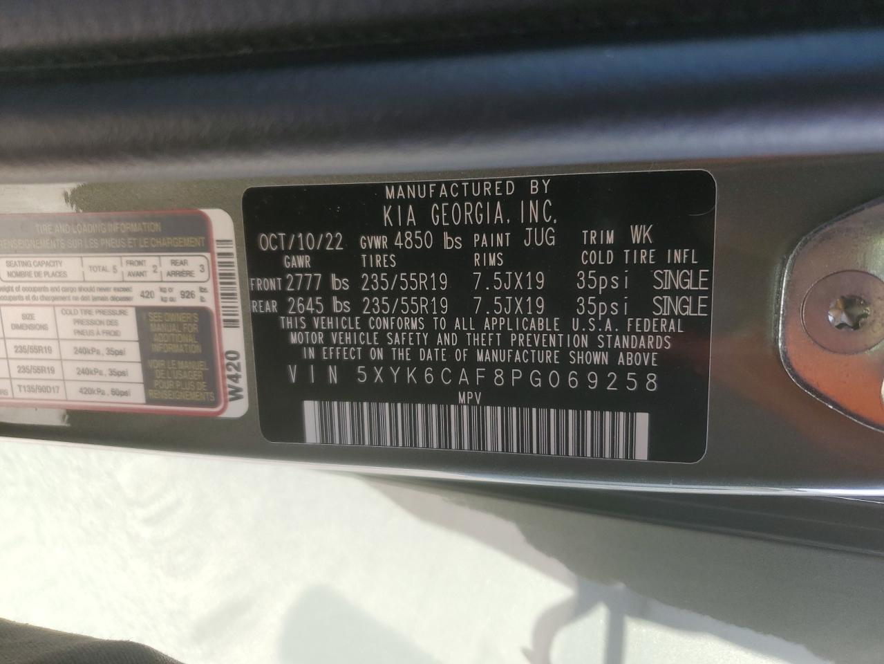 2023 KIA SPORTAGE X LINE VIN:5XYK6CAF8PG069258