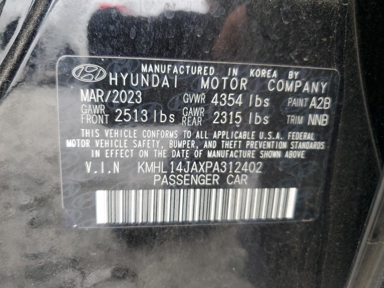 2023 HYUNDAI SONATA SEL VIN:KMHL14JAXPA312402