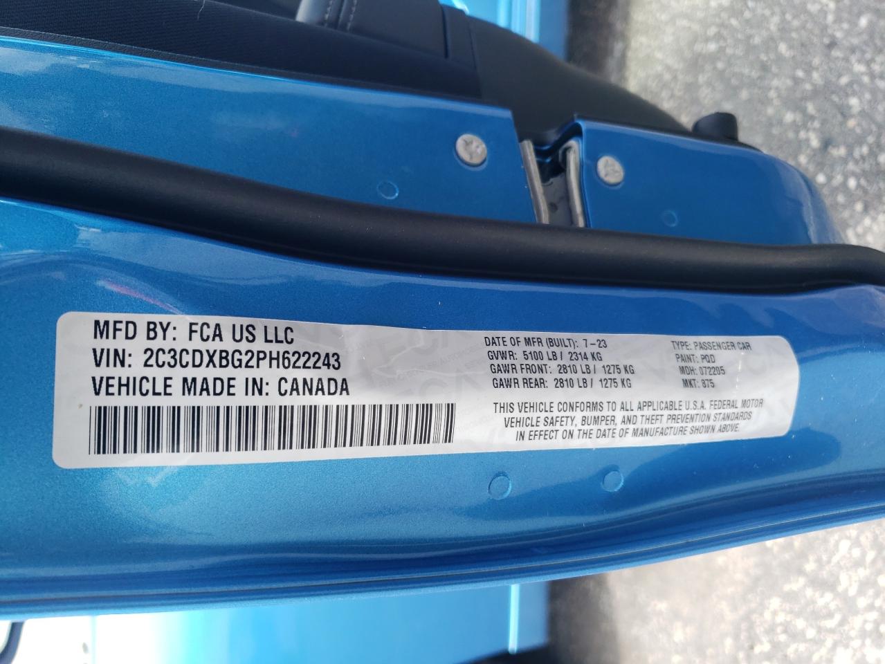 2023 DODGE CHARGER SXT VIN:2C3CDXBG2PH622243