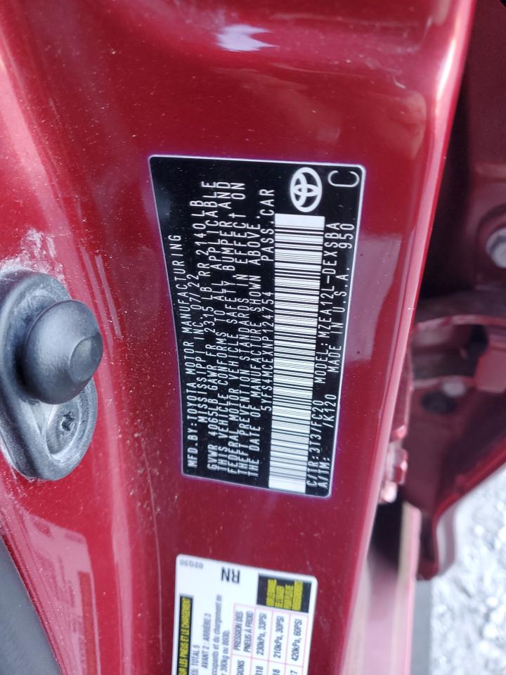 2022 TOYOTA COROLLA SE VIN:5YFS4MCEXNP124754