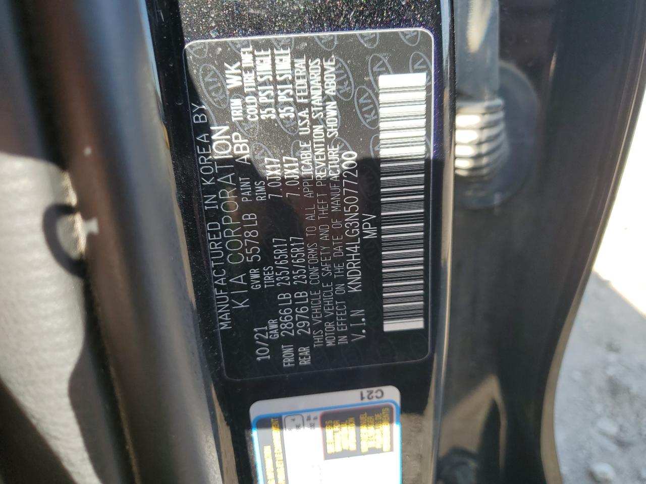 2022 KIA SORENTO EX VIN:KNDRH4LG3N5077200