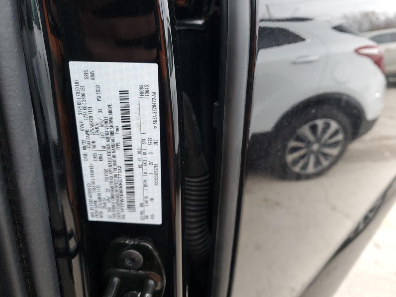 2022 FORD F150 SUPERCREW VIN:1FTFW1E86NKE77332