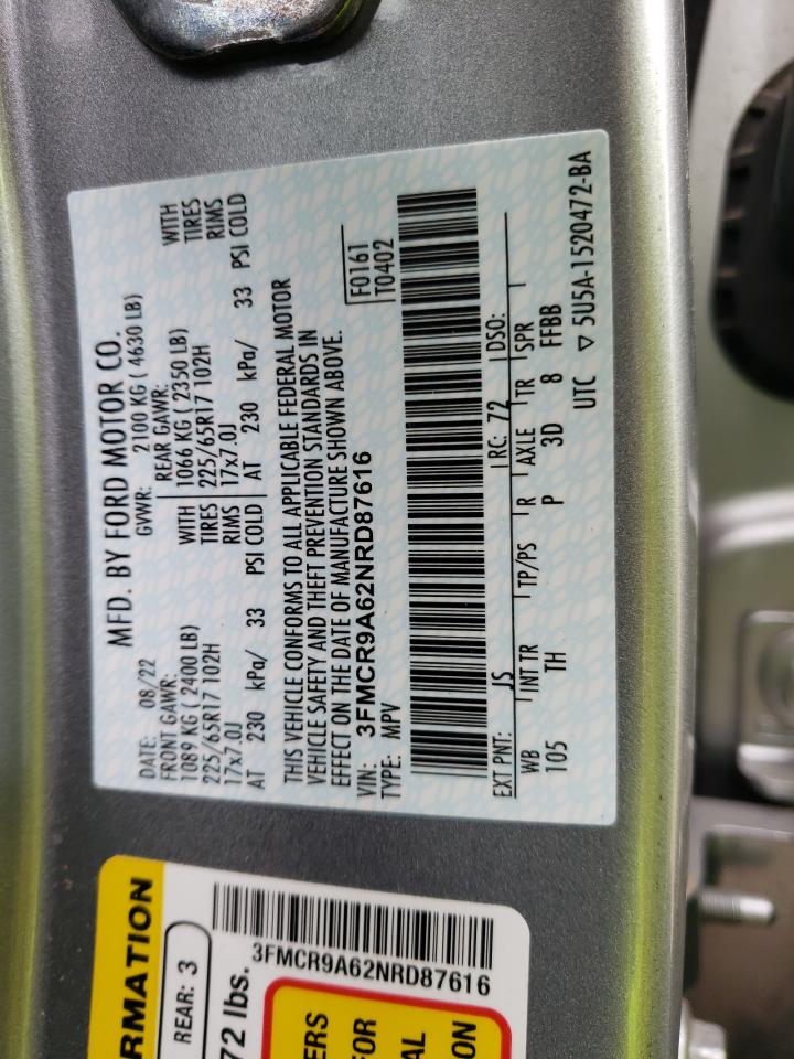 2022 FORD BRONCO SPORT VIN:3FMCR9A62NRD87616