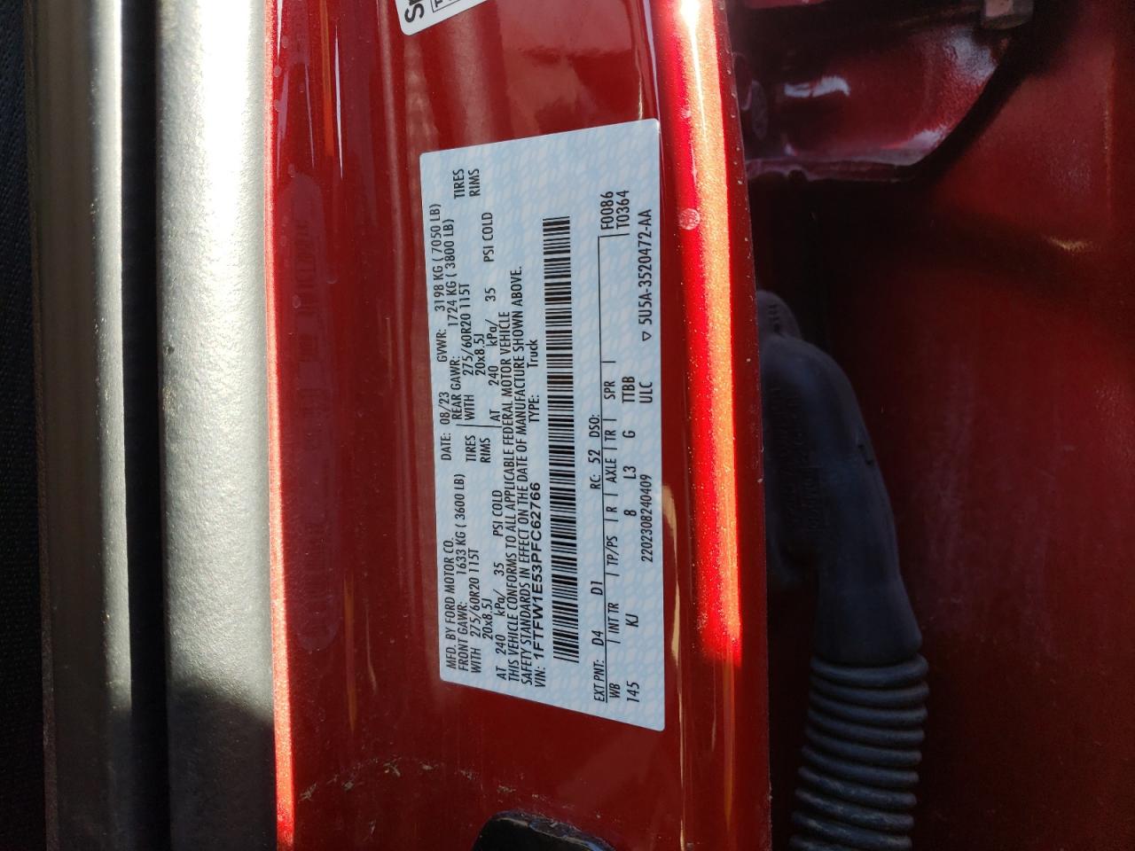2023 FORD F150 SUPERCREW VIN:1FTFW1E53PFC62766