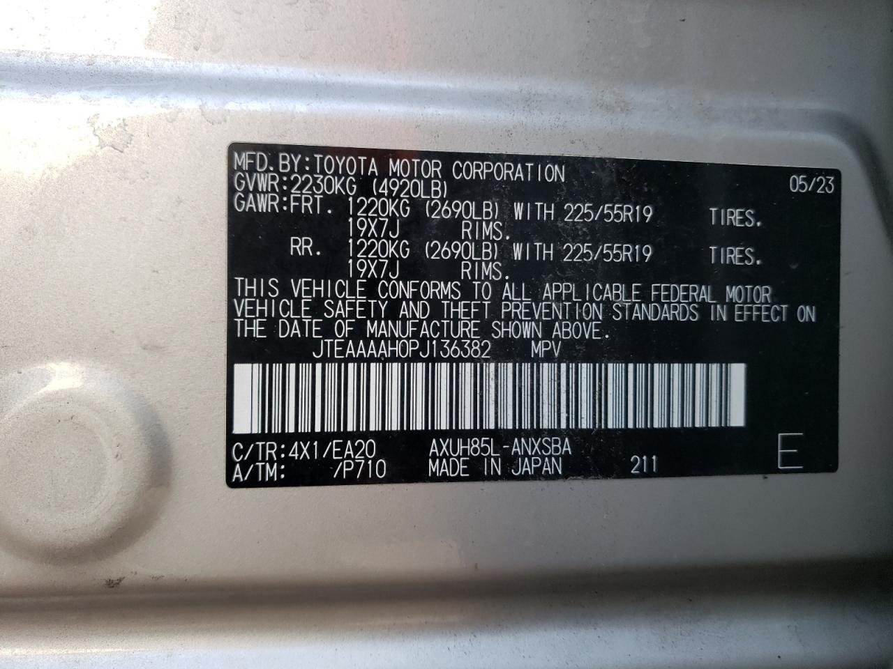 2023 TOYOTA VENZA LE VIN:JTEAAAAH0PJ136382