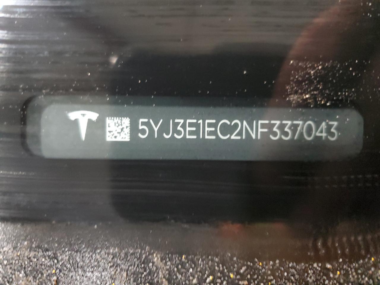 2022 TESLA MODEL 3 VIN:5YJ3E1EC2NF337043