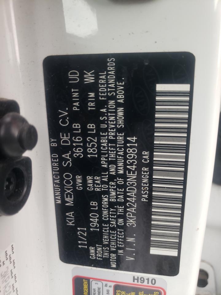 2022 KIA RIO LX VIN:3KPA24AD3NE439814
