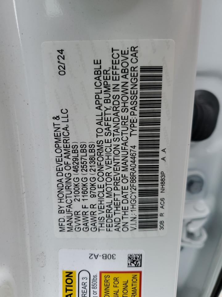 2024 HONDA ACCORD TOURING HYBRID VIN:1HGCY2F88RA044674