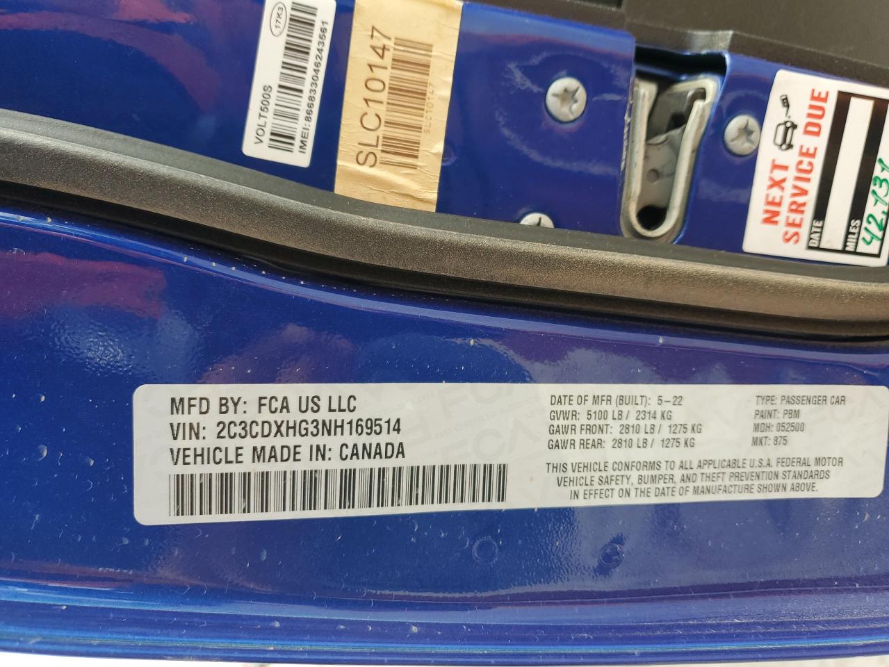 2022 DODGE CHARGER GT VIN:2C3CDXHG3NH169514