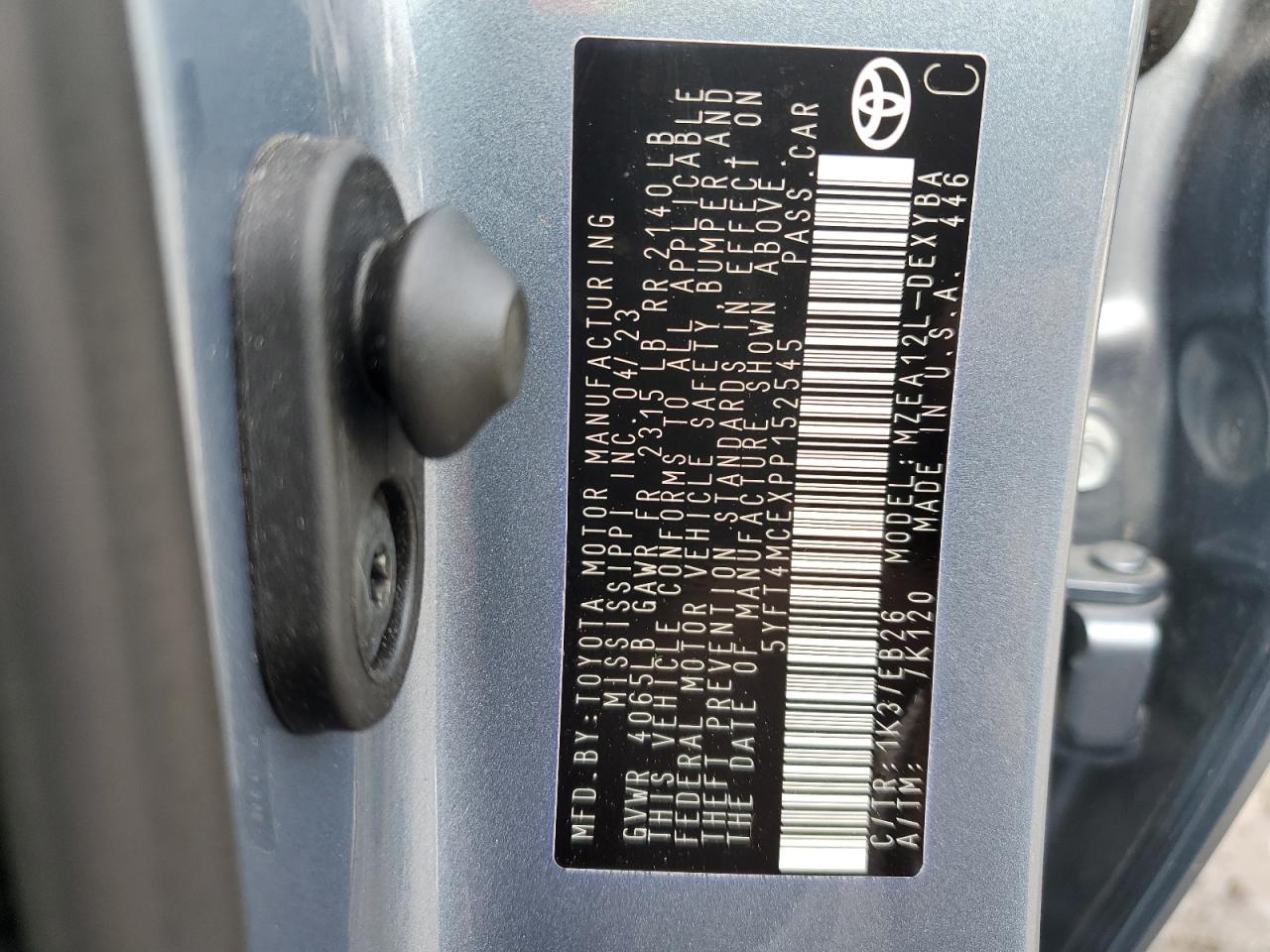 2023 TOYOTA COROLLA XSE VIN:5YFT4MCEXPP152545