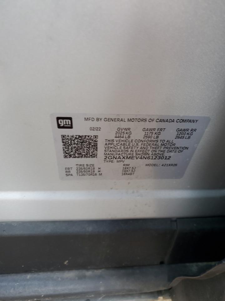 2022 CHEVROLET EQUINOX RS VIN:2GNAXMEV4N6123012