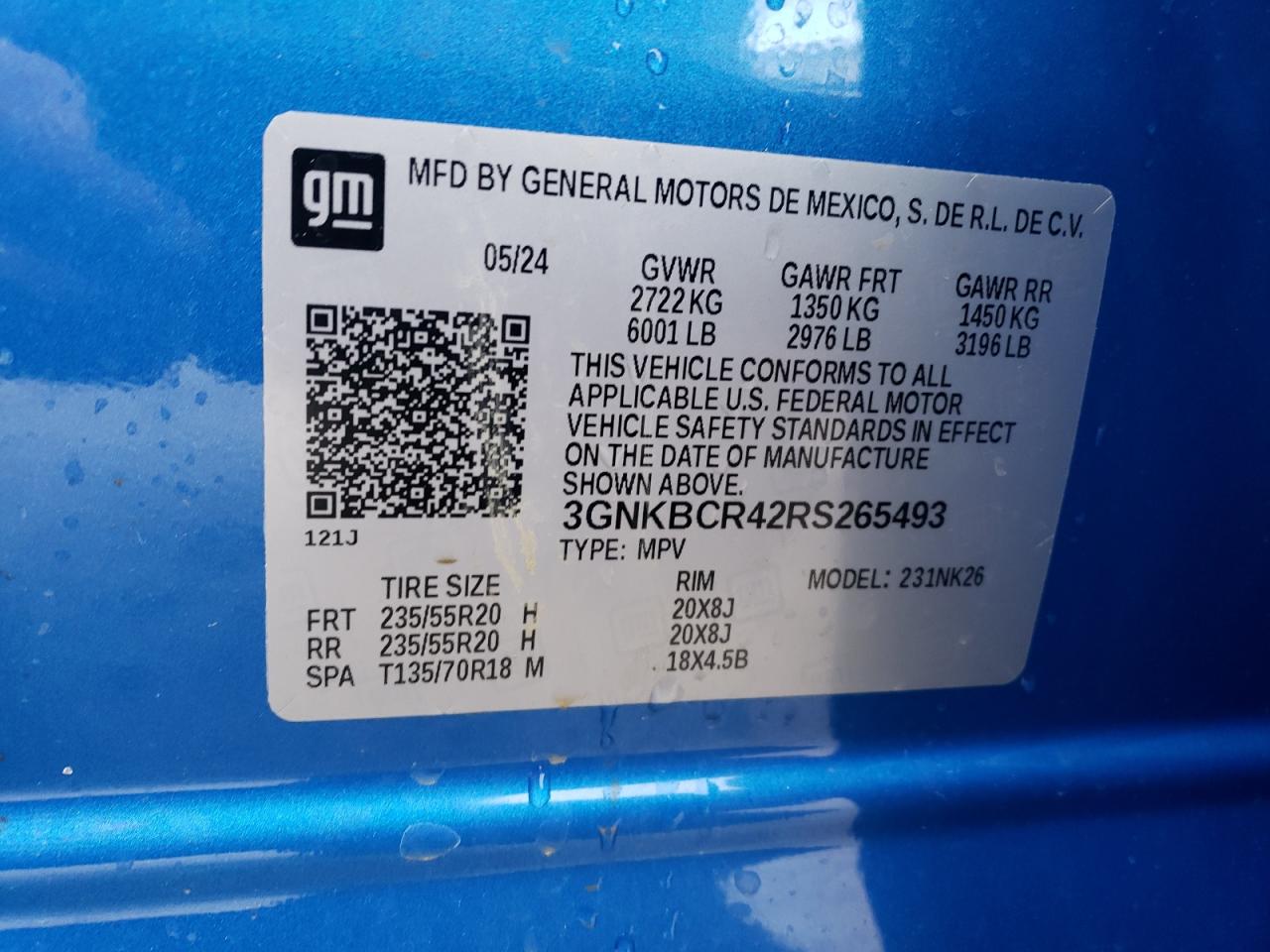 2024 CHEVROLET BLAZER 2LT VIN:3GNKBCR42RS265493