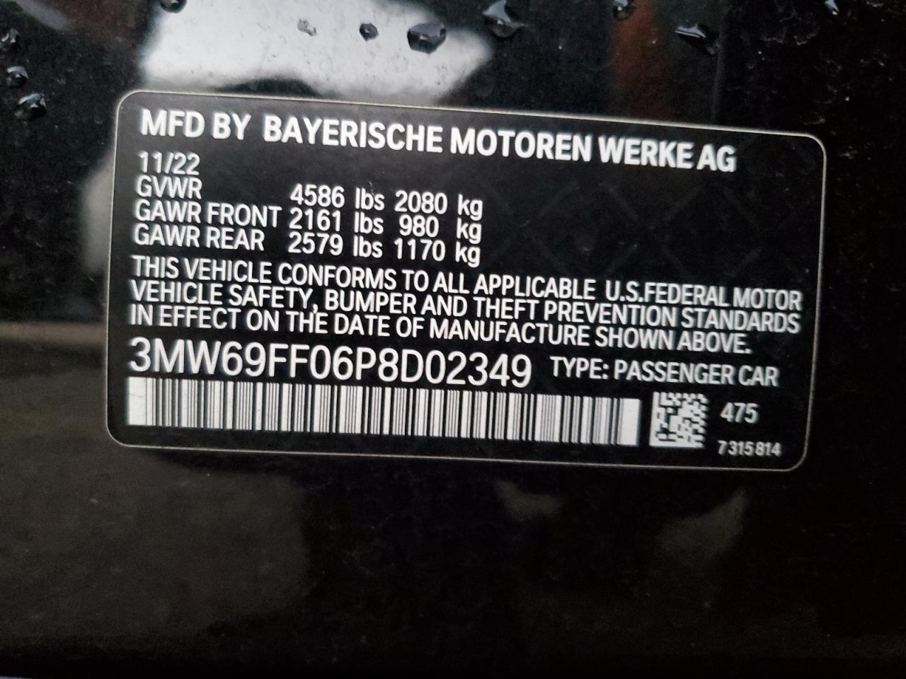 2023 BMW 330I VIN:3MW69FF06P8D02349