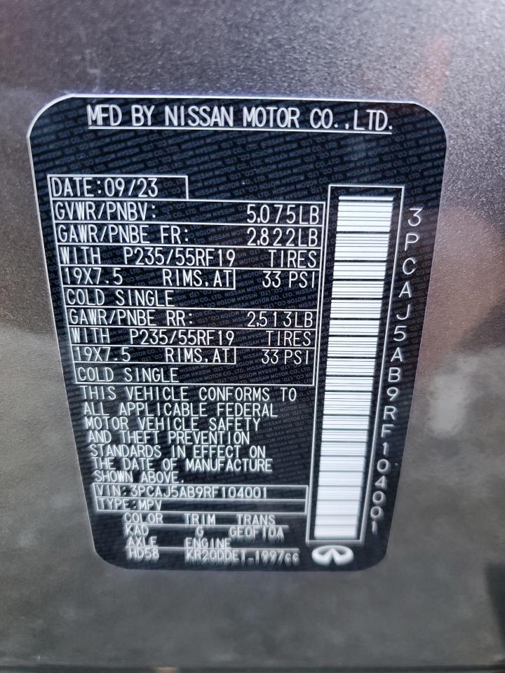 2024 INFINITI QX50 PURE VIN:3PCAJ5AB9RF104001