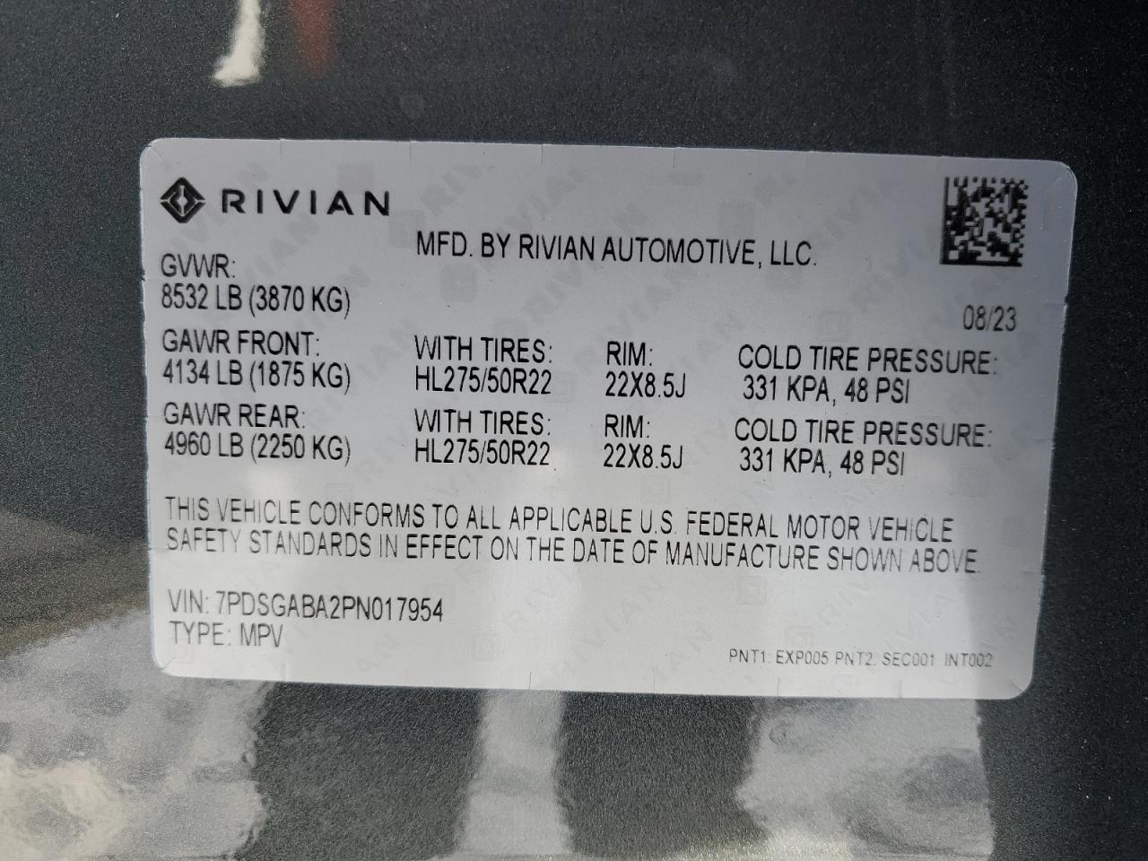 2023 RIVIAN R1S ADVENTURE VIN:7PDSGABA2PN017954