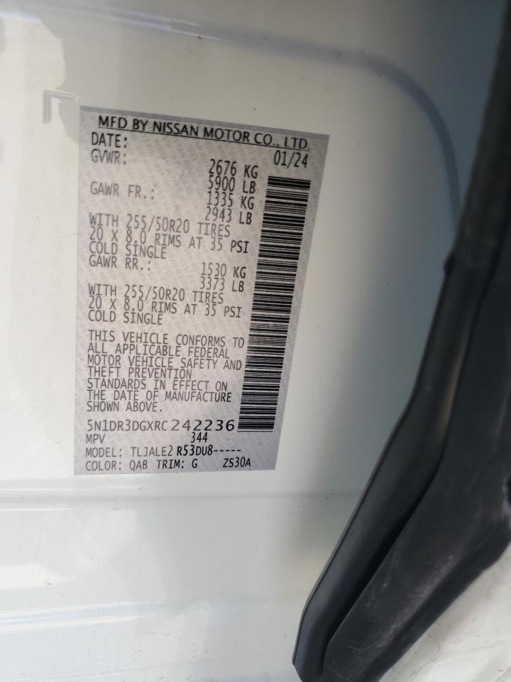 2024 NISSAN PATHFINDER PLATINUM VIN:5N1DR3DGXRC242236