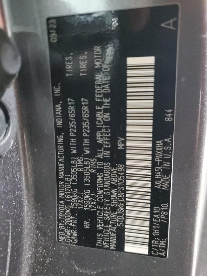 2023 TOYOTA SIENNA XLE VIN:5TDJSKFC8PS105498