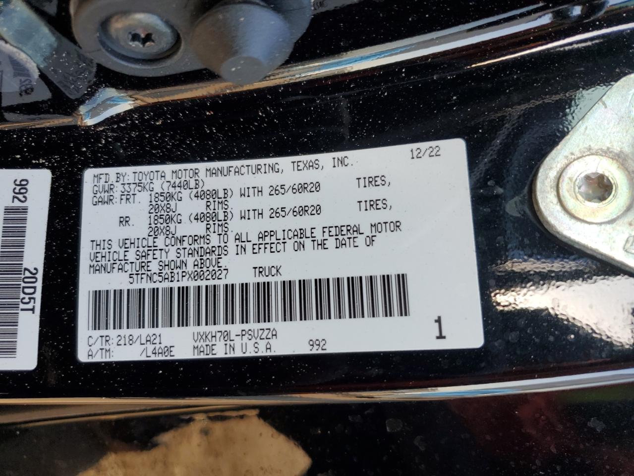 2023 TOYOTA TUNDRA CREWMAX PLATINUM VIN:5TFNC5AB1PX002027