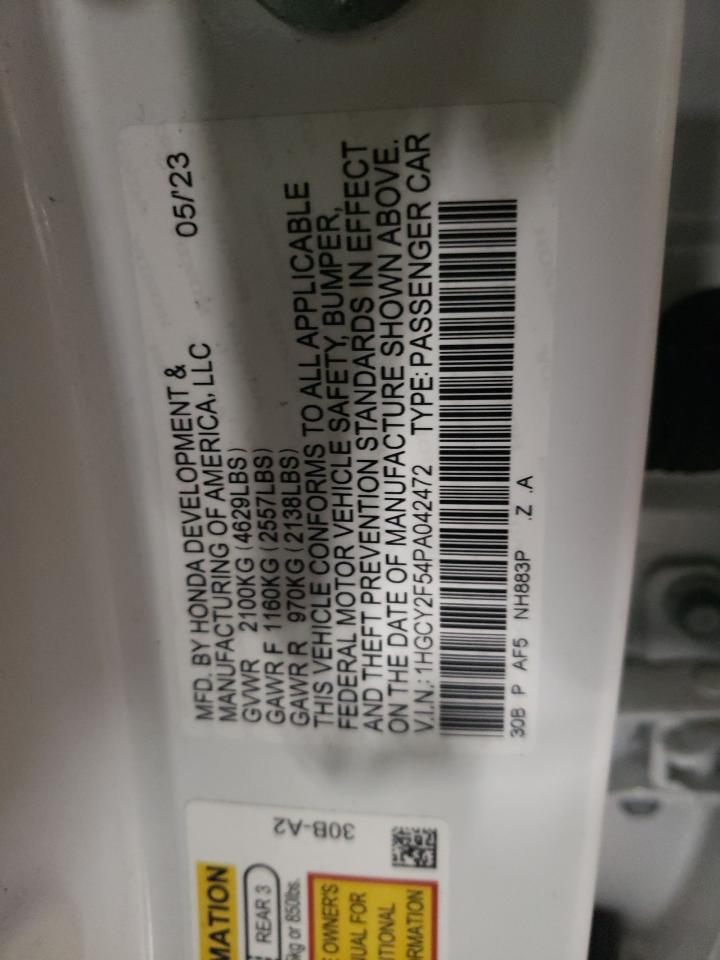 2023 HONDA ACCORD HYBRID SPORT VIN:1HGCY2F54PA042472