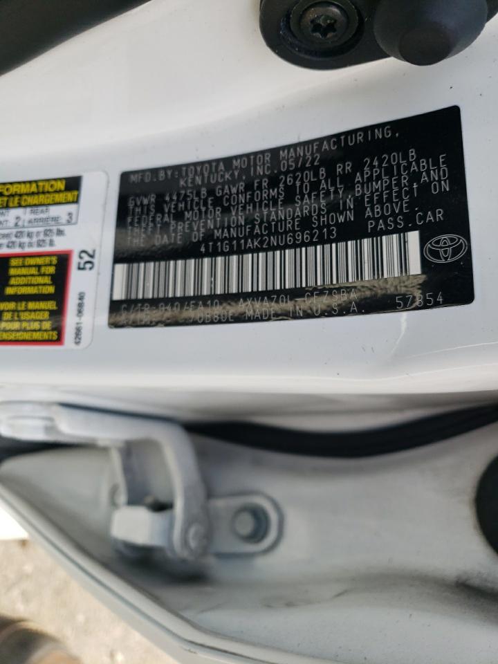 2022 TOYOTA CAMRY SE VIN:4T1G11AK2NU696213