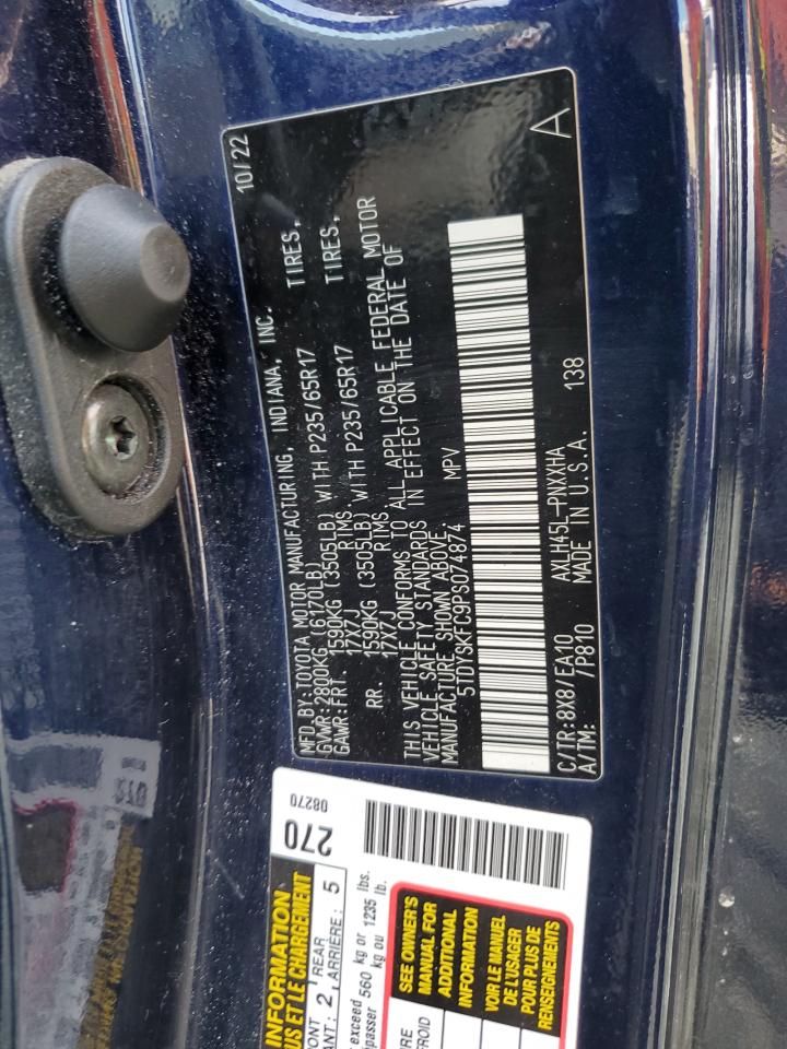 2023 TOYOTA SIENNA XLE VIN:5TDYSKFC9PS074874