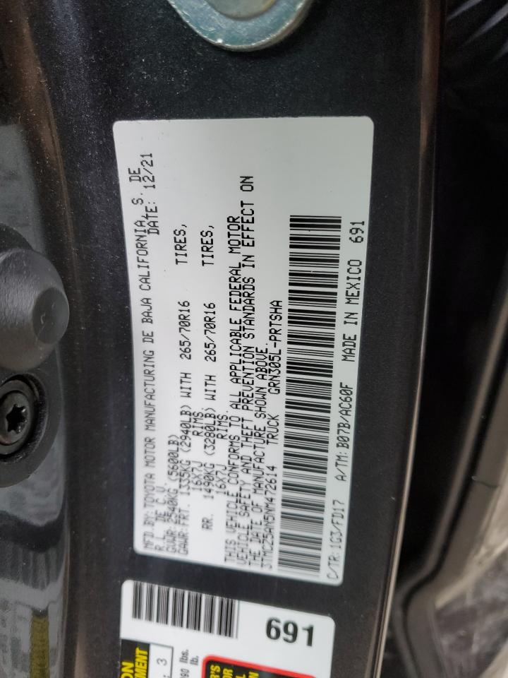 2022 TOYOTA TACOMA DOUBLE CAB VIN:3TMCZ5AN5NM472614