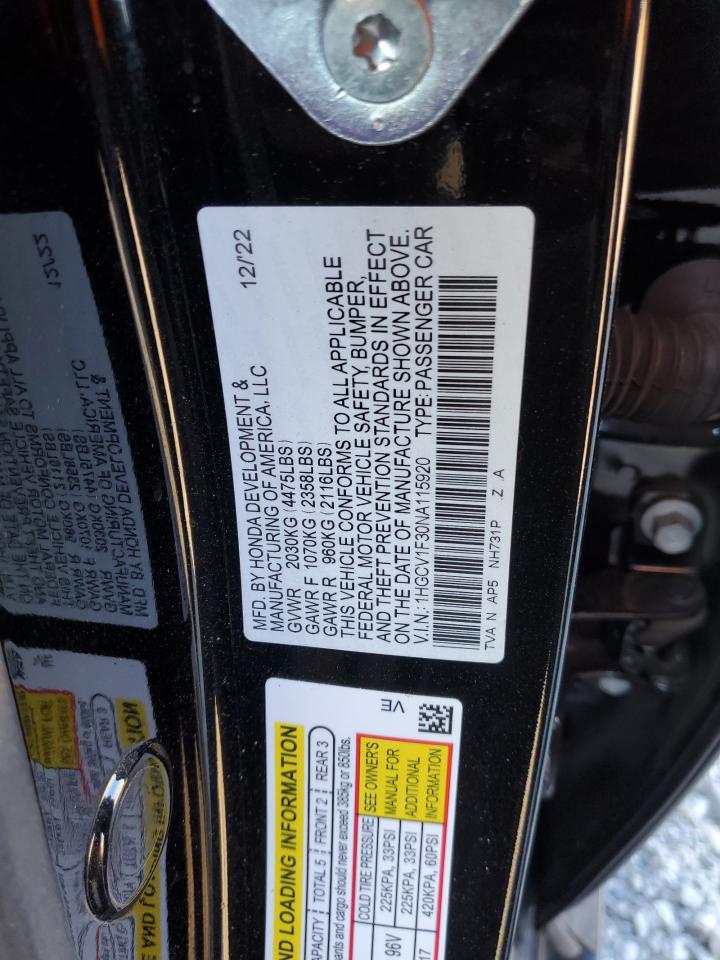 2022 HONDA ACCORD SPORT VIN:1HGCV1F30NA115920