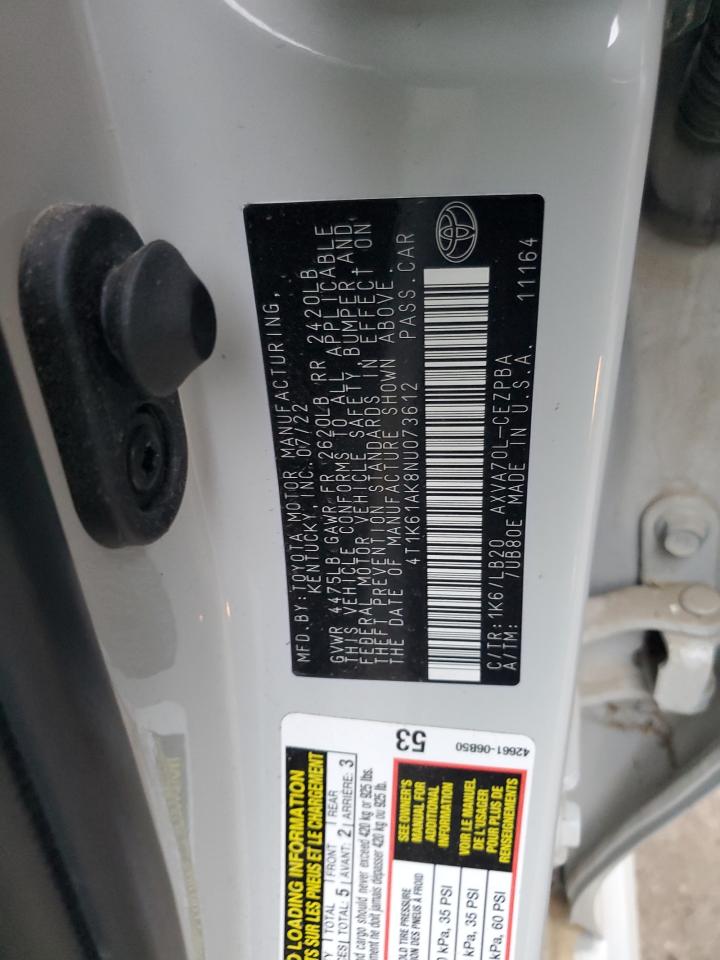 2022 TOYOTA CAMRY XSE VIN:4T1K61AK8NU073612