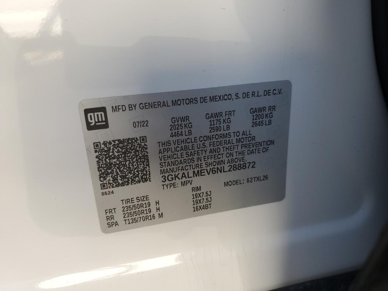 2022 GMC TERRAIN SLE VIN:3GKALMEV6NL288872