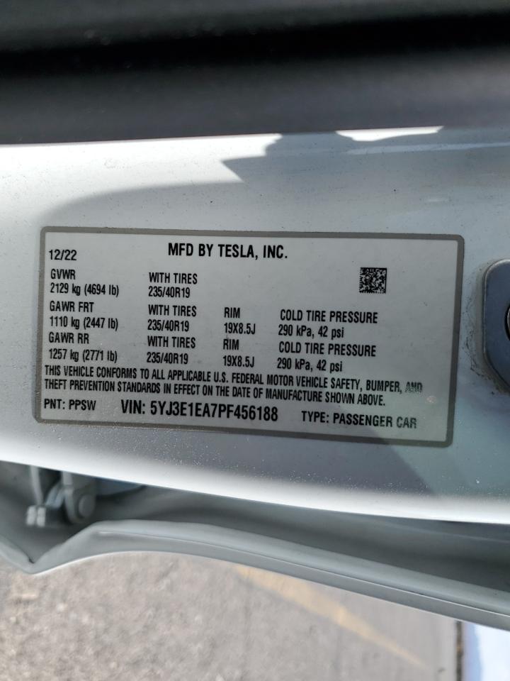 2023 TESLA MODEL 3 VIN:5YJ3E1EA7PF456188