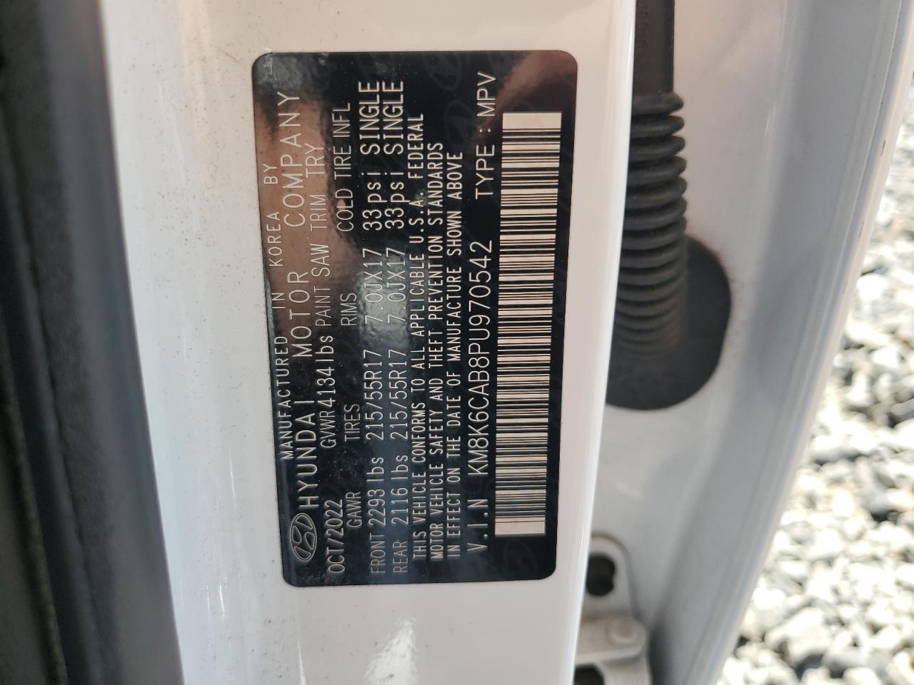 2023 HYUNDAI KONA SEL VIN:KM8K6CAB8PU970542