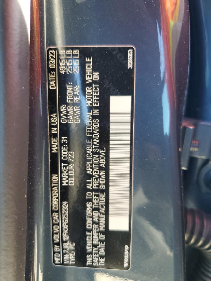 2023 VOLVO S60 CORE VIN:7JRL12FKXPG252324