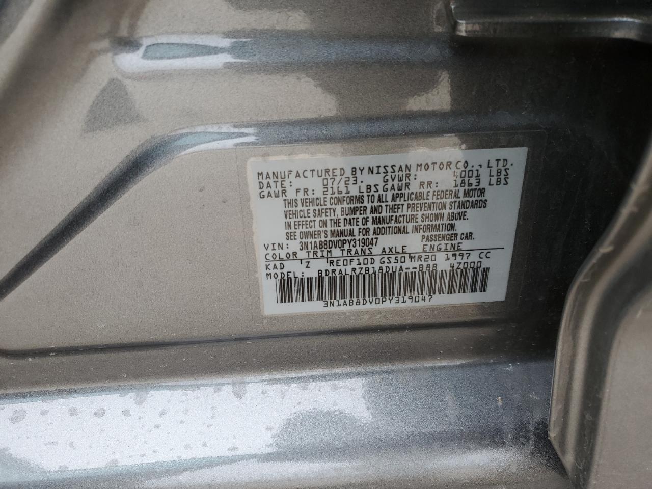 2023 NISSAN SENTRA SR VIN:3N1AB8DV0PY319047