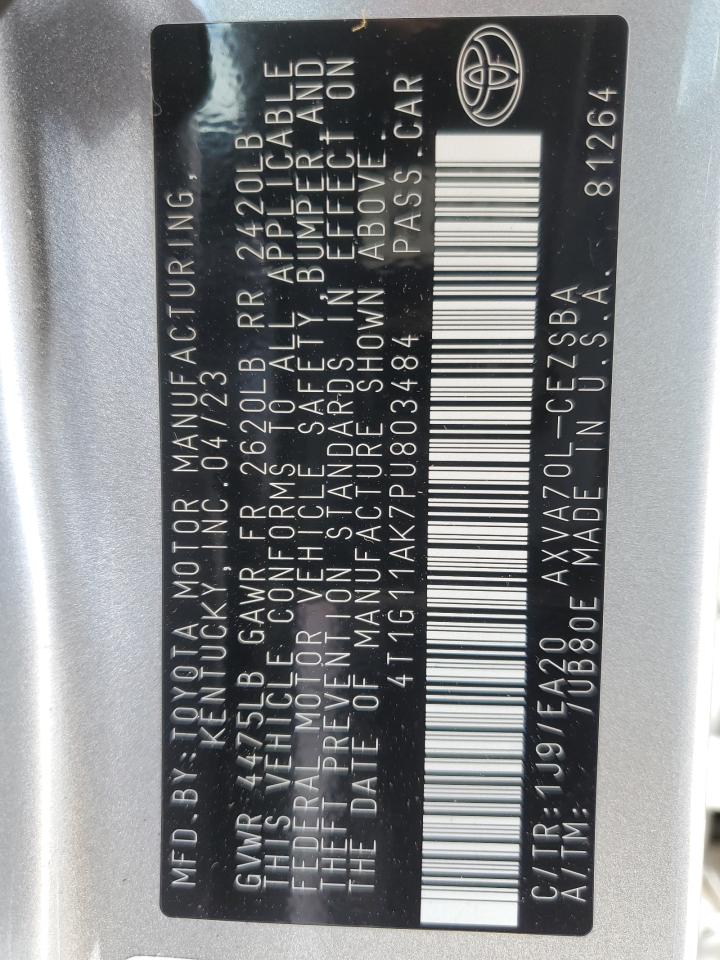 2023 TOYOTA CAMRY SE NIGHT SHADE VIN:4T1G11AK7PU803484